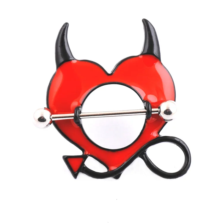 Devil 1 шт. Племенной щит ниппель кольцо с 316L хирургическая сталь штанги ювелирные изделия с подвеской в виде соски пирсинг носа - Окраска металла: Devil