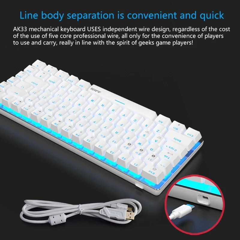 Ajazz AK33 Mechanical Gaming Keyboard Cool LED RGB Backlight Switch 82 Keys Bluetooth Wired Keypad for PC Games