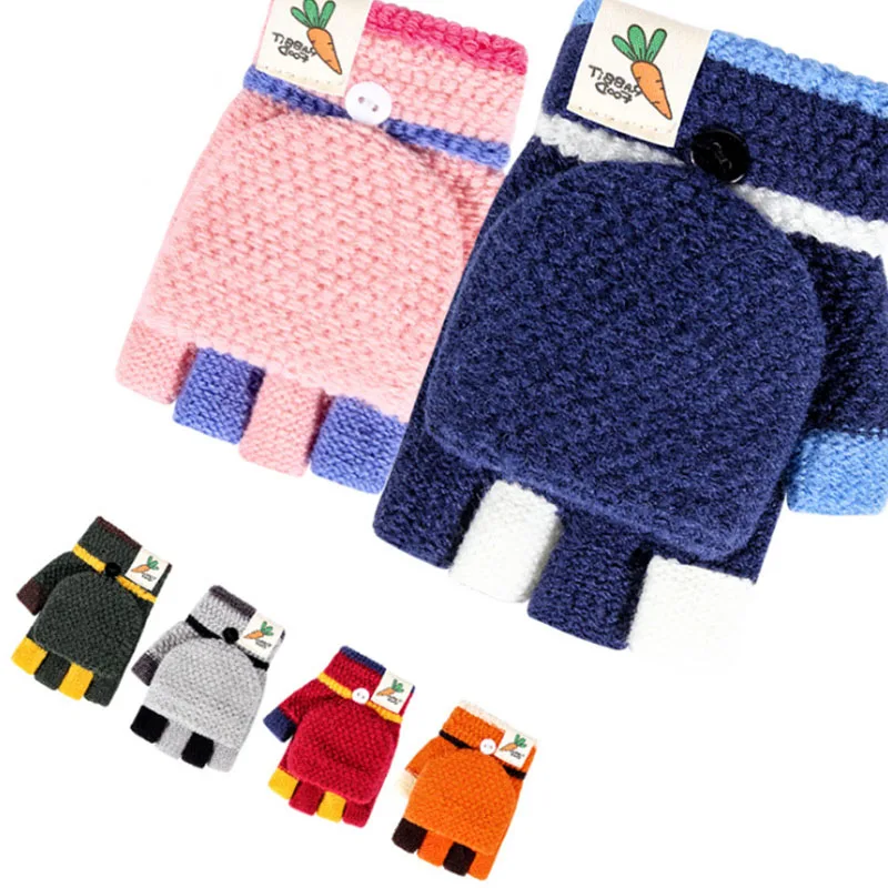 Новые модные детские зимние перчатки для мальчиков и девочек, вязаные рукавицы, зимние теплые детские перчатки
