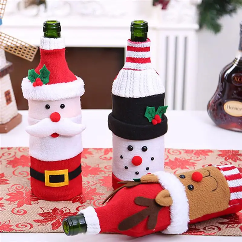 3pcs Christmas Wine Bottle Covers Fashion Decorative Doll Christmas Creative Bottle Cover Dress for Party Banquet