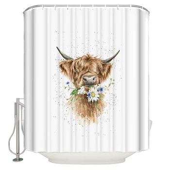 

Animal Brown Yak White Daisy Bathroom Shower Curtain Home Decoration Shower Curtain Bathroom Accessories