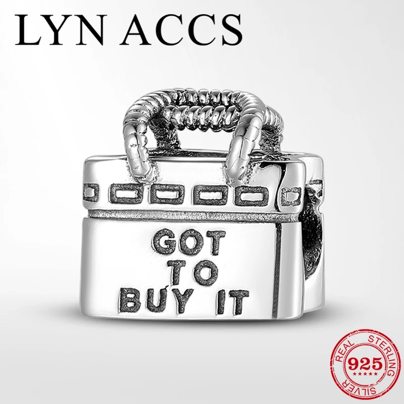 

Real 925 Sterling Silver Shopping tote Fine Beads Jewelry Making fit Original Pandora Charm Bracelets Silver 925 Jewelry