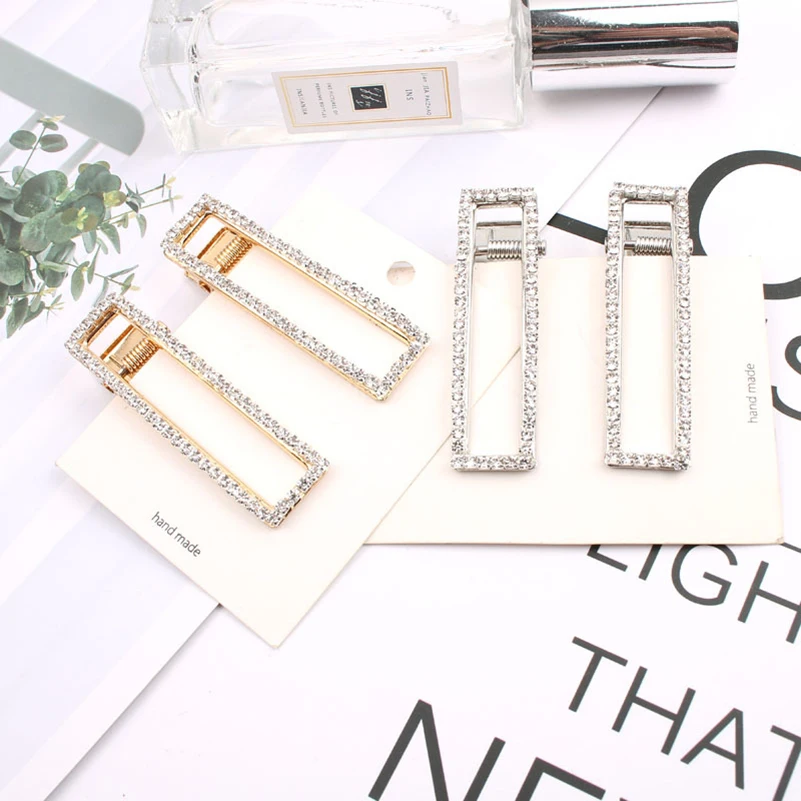 

1Pcs Popular Crystal Hair Clip For Girl High Quality Alloy Barrette For Women Rectangle New Elegant Design Hairpins For Ladies