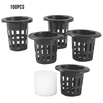 

100pcs Planting Mesh Net Basket Pot+Foam Insert Net Cup Basket Hydroponic Planting Grow Nursery Plant Garden Supplies