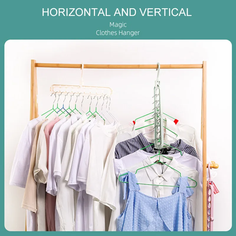 

Dropshipping Nine-hole Rotating Magic Hanger Multi-function Folding Hanger Wardrobe Drying Clothe Hangers for Clothes Closet Rod