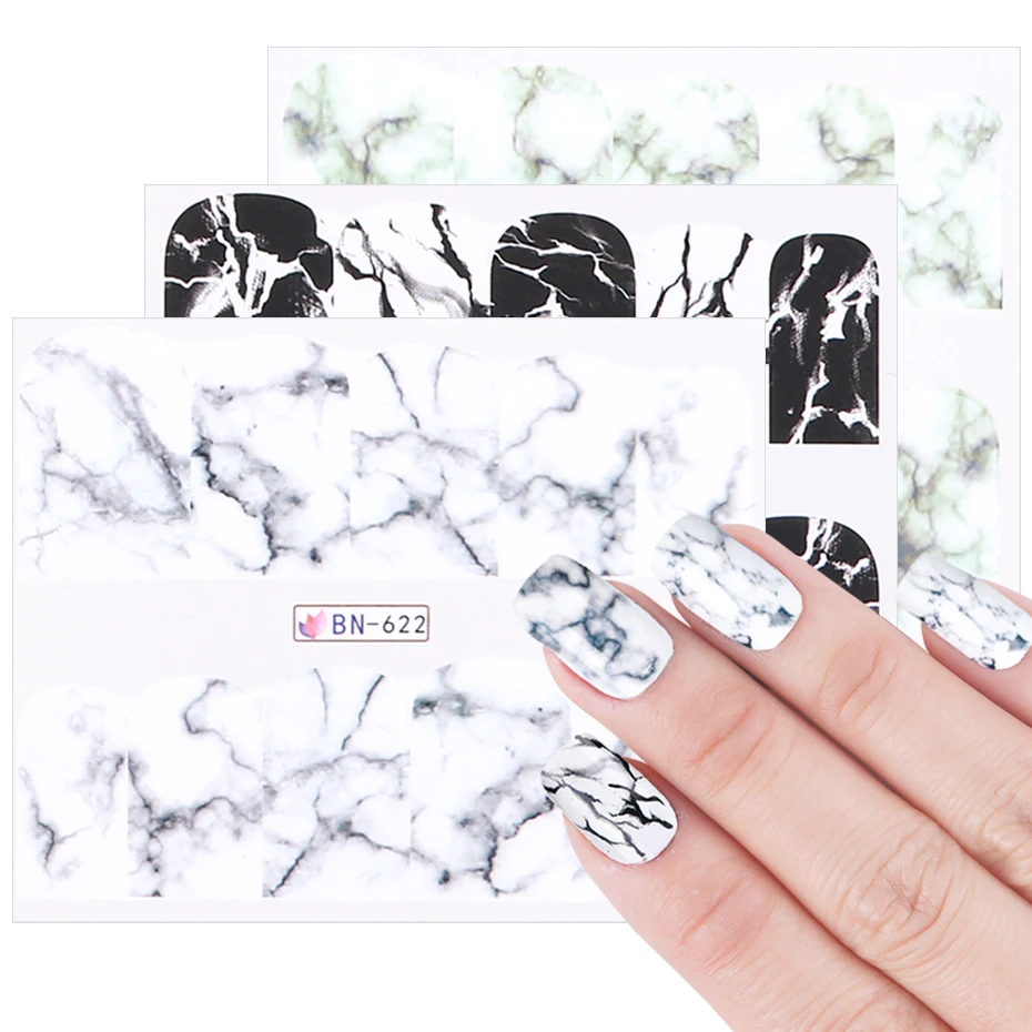 1 шт черно-белые градиентные мраморные наклейки для ногтей переводные наклейки для воды DIY клейкие слайдеры маникюрные Обертывания Декор SABN613-624