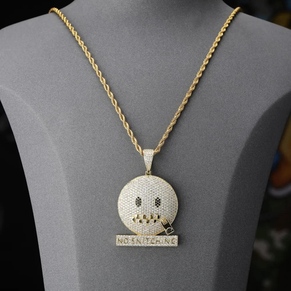 GUCY круглый лицо характер молния рот Iced Out кубический циркон кулон и ожерелье Золото Серебро Цвет хип хоп ювелирные изделия для мужчин