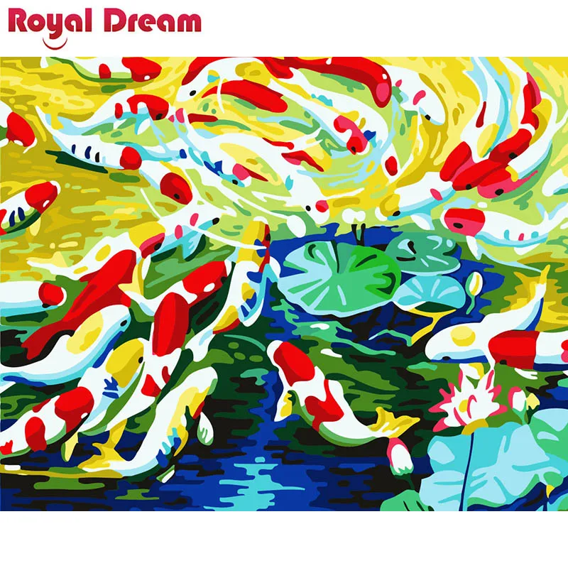 Lotus brocade carp play DIY Painting By Numbers Canvas Painitng Home Wall Art Picture Coloring For Decor | Дом и сад