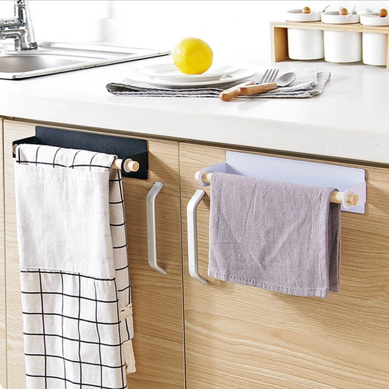 Wall Mount Towel Hanger Rack Kitchen Cabinet Rag Hanging Holder Storage  Rack Organizer Bathroom Roll Paper Rag Holder Towel Rack