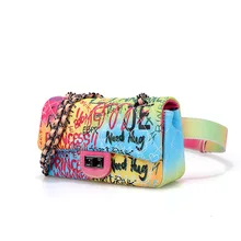 Высококачественная кожаная женская поясная сумка на пояс Женская сумочка на ремешке разноцветная сумка с граффити Женская Радужная