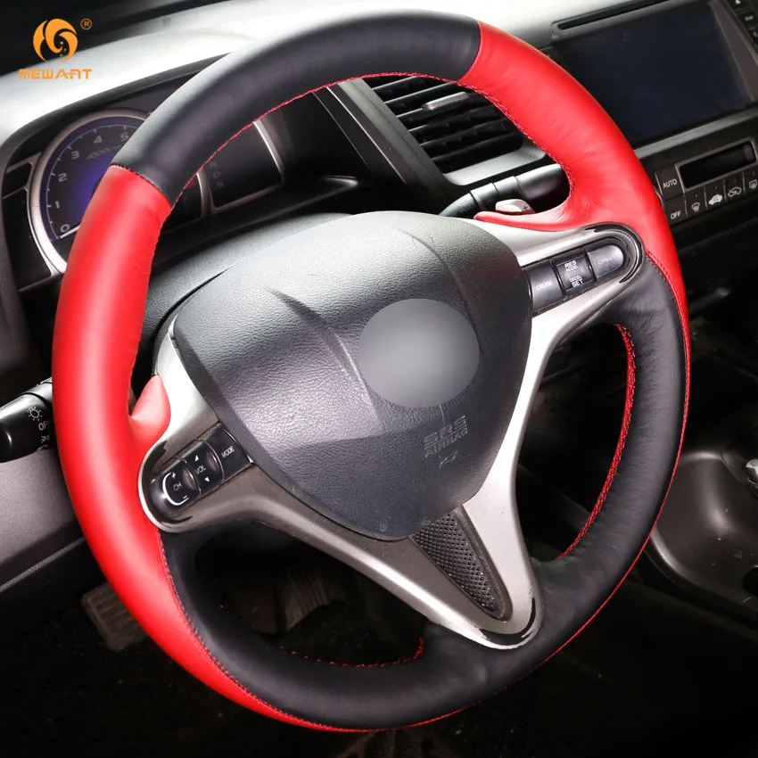 Кожаный чехол на руль автомобиля черный и красный для Honda Civic 8 2006 2007 2008 2009 2010 2011 (3
