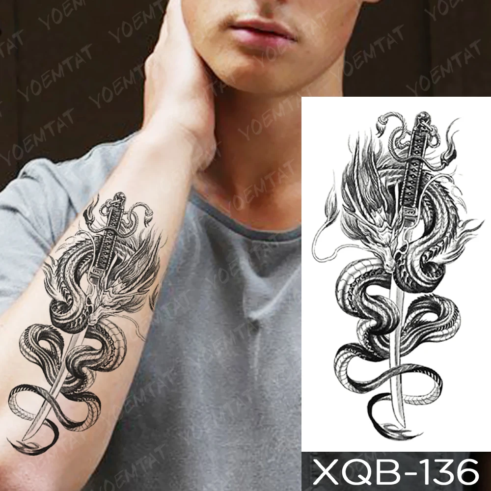 Waterproof Temporary Tattoo Sticker Dragon Snake Wolf Rose Lotus Animal Flash Tatto Body Art Fake Arm Sleeve Tattoos Women Men