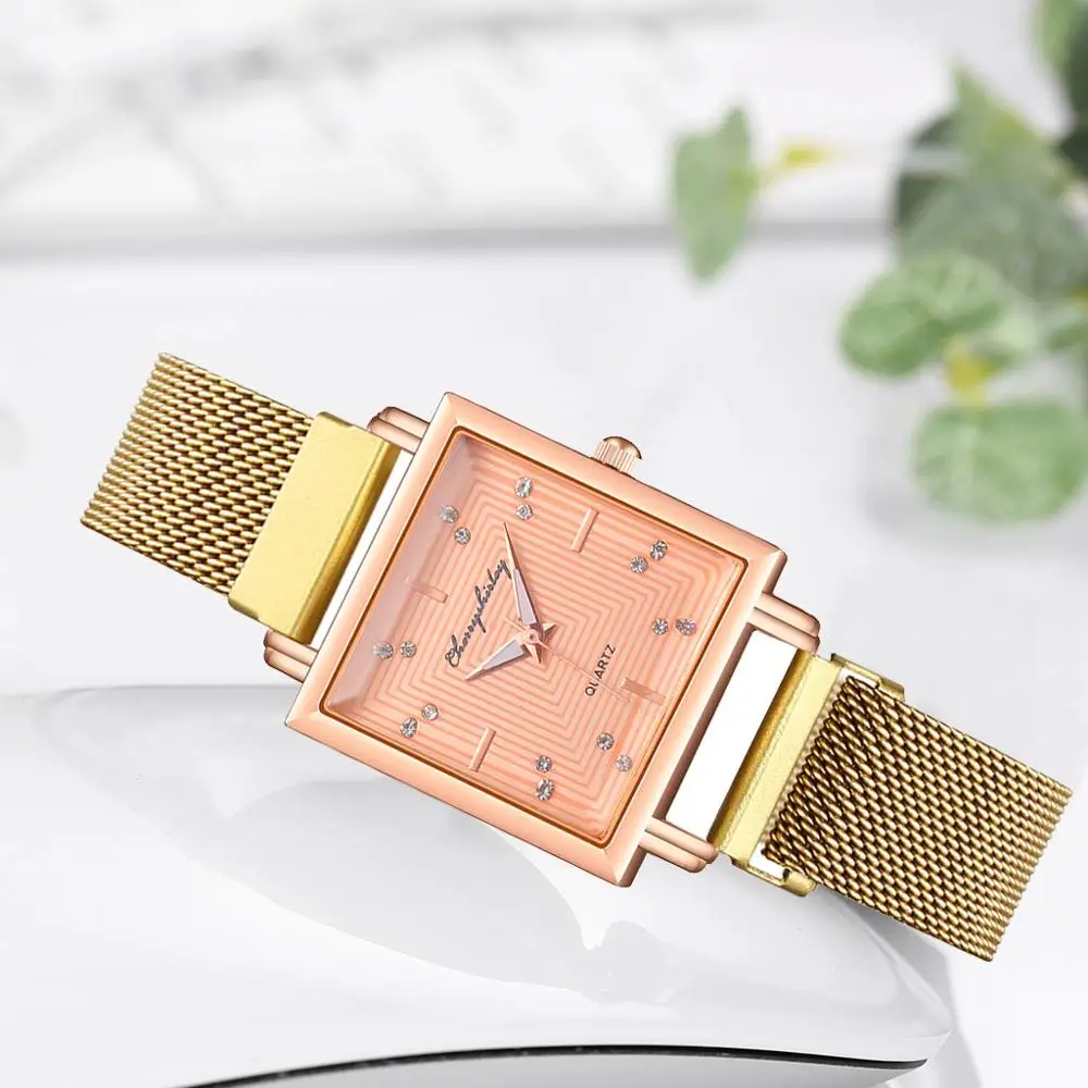 Женские Роскошные наручные часы relojes женские из легированной стали кварцевые с
