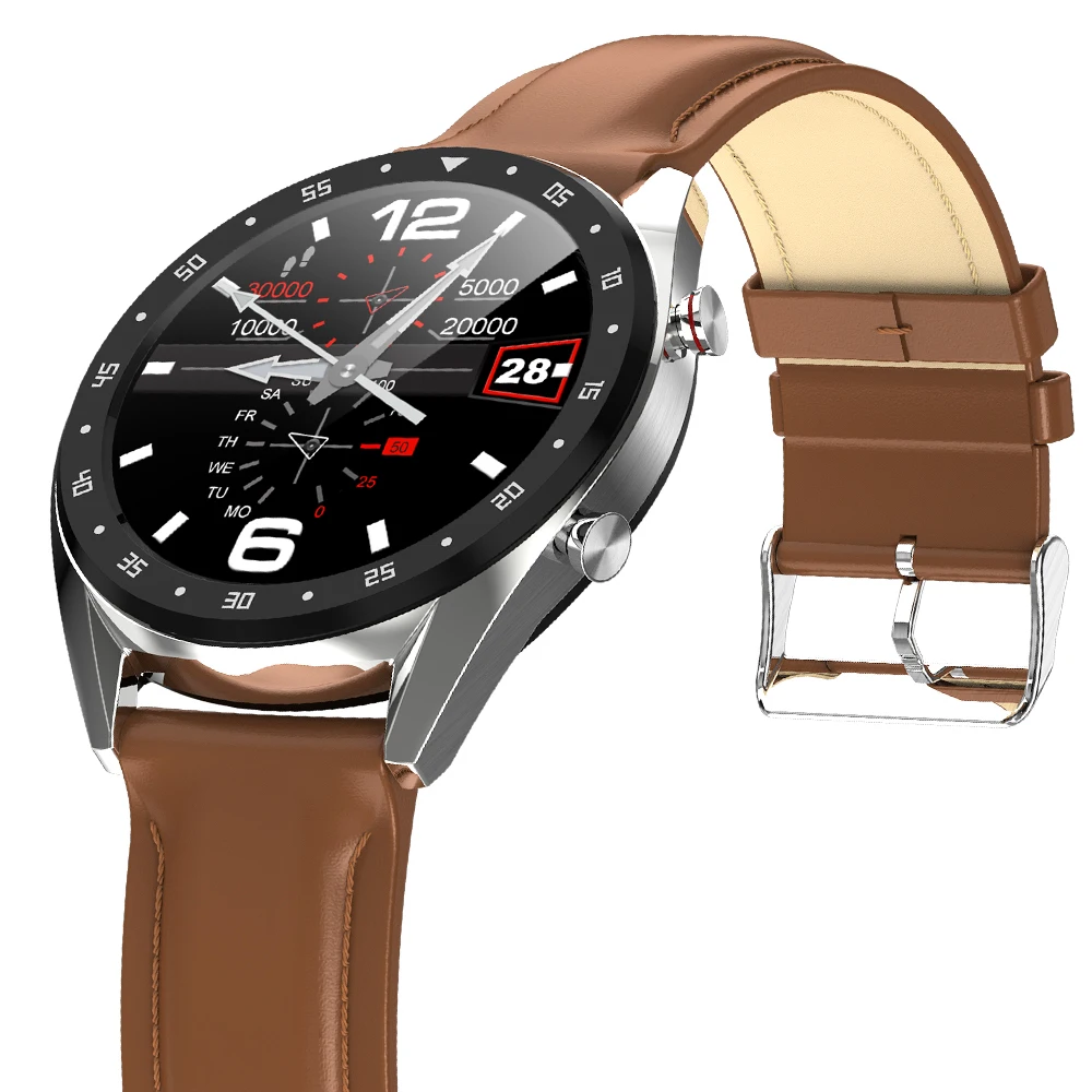 L7 Bluetooth Смарт-часы для мужчин ЭКГ+ PPG HRV монитор сердечного ритма и артериального давления IP68 Водонепроницаемые Смарт-часы для Android IOS Relogio - Цвет: Leather Brown