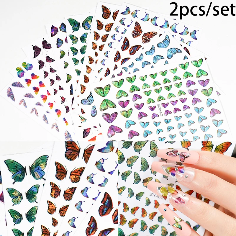 2pcs Butterflies Nails Art Manicure Stickers For Natural or Artificial Nails Decoration For Women DIY 3D Adhesive Nail Sticker