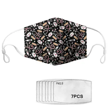 

Women/Men PM2.5 Mouth Mask Nurse Stethoscope Printed Anti Dust Face Mask With 7 pcs Activated Carbon Filter Mouth-muffle