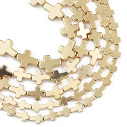Rose Gold Hematite Stone Cross Charm Beads - 8x10mm 37pcs (14K Gold)
