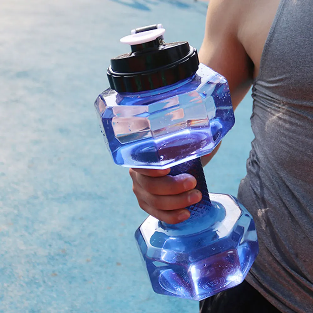Gym Sports PET Dumbbell Shaped Kettle Outdoor Home Fitness Cycling Water Bottle 