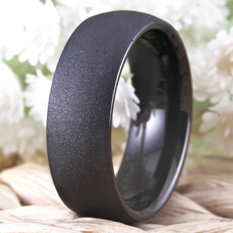 

8MM Tungsten Carbide Ring for Women Size 6-13 Rose Gold-Black-Silver-Blue Sand Blasted Finish Anniversary Ring