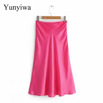

2020 New Women Fashion Candy Color Side Zipper Midi Skirt Faldas Mujer Ladies Streetwear Chic Irregular Hem Soft Skirts