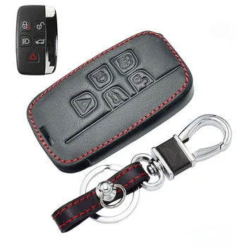 

For Land Rover Jaguar Fit Key Cover Car Remote Key Chain Holder Black Leather 5-Buttons High Quality Practical