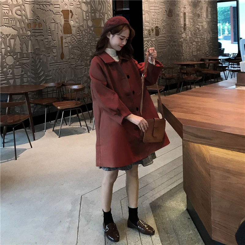 Шерстяная Смесь Женская Ulzzang милая мягкая осенне-зимняя шикарная популярная новая Корейская стильная Свободная Женская Студенческая универсальная женская одежда