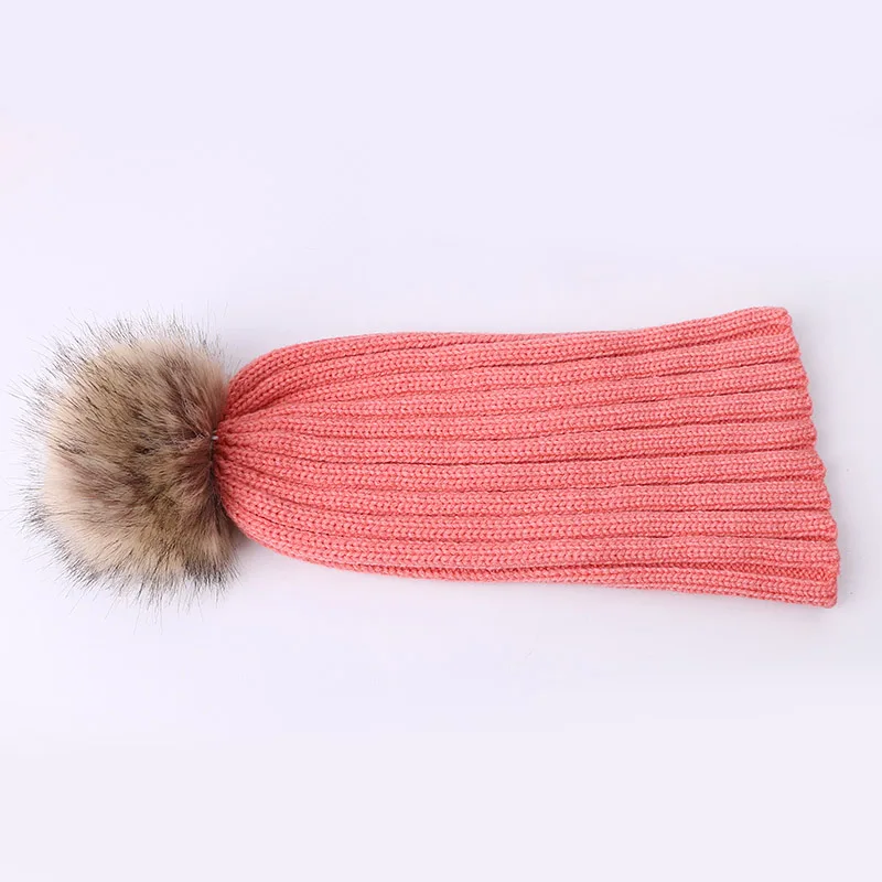 Зимняя вязаная детская шапка из искусственного меха с помпонами, уличная теплая плотная Лыжная шапка для детей, одноцветная мягкая шапка высокого качества