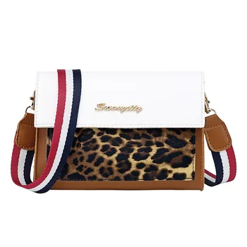 

2020 New Style Contrast Color WOMEN'S Bag Webbing Shoulder Bag Leopord Pattern Square Sling Bag Crossbody Messager Bag