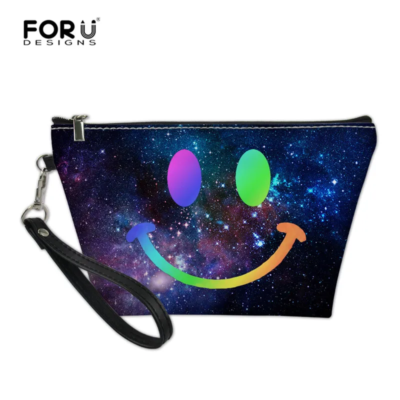 FORUDESIGNS Galaxy смайлик Макияж сумка для женщин, девушек, детей путешествия кожаная косметичка клатч кошелек для хранения монет - Цвет: L5537Z8