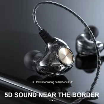 

K1 Earphone Headset with Cable Triple Conductors Isolate Stereo Earphone Deep Bass Sound Removable Cable 5D Sound with Mic