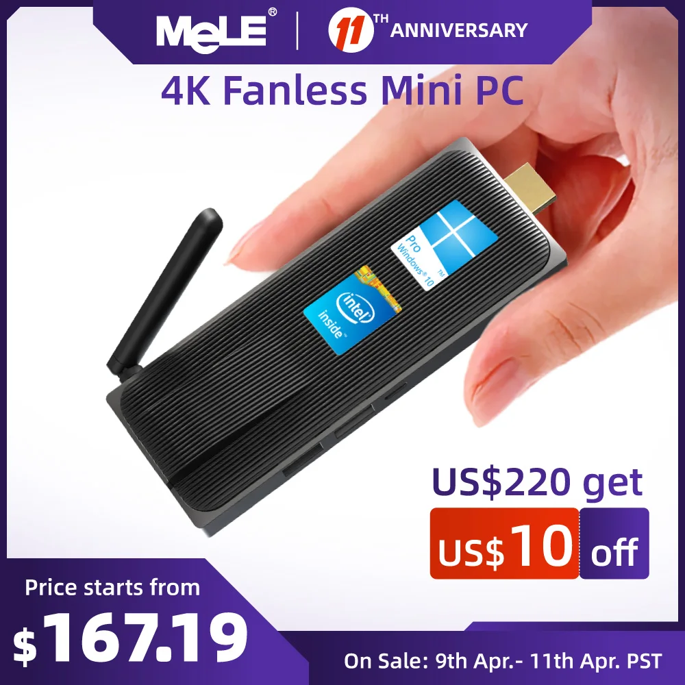 Intel Celeron J4125 Quad Core 8GB 128GB J4105 J3455 4K Fanless Mini PC Windows 10 Pro MeLE PC Stick Mini Computer HDMI WiFi LAN