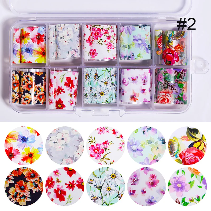 10pcs Flower Nail Art Foils Transfer Slider Mixed Designs Rose DIY Sticker Nail Foil UV Gel Adhesive Wraps Accessories