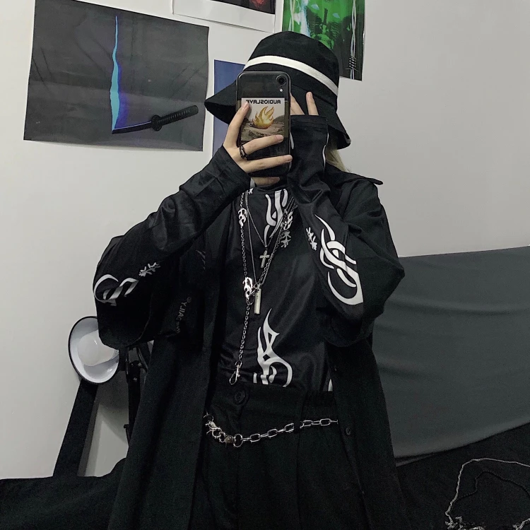 Harajuku женские футболки ретро с буквенным принтом с длинным рукавом Водолазка футболки модные уличные темно готические повседневные футболки женские