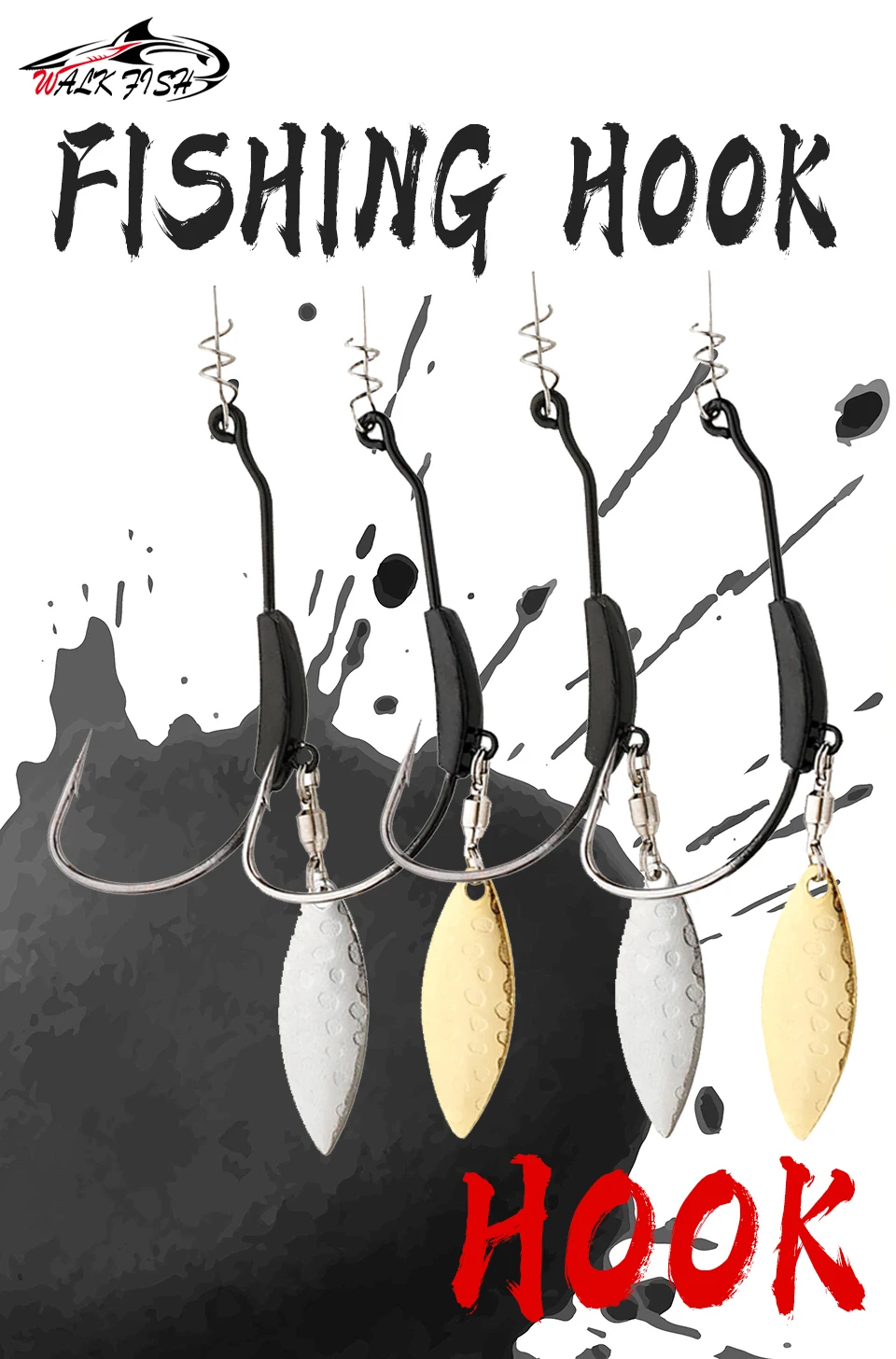 Description Picture 2 of itemWALK FISH Offset Fishing Hooks With Metal Spoon Slice Jig Head 2g-9g Wide Crank Fishhooks For Soft Lure Baits Spinner Hook