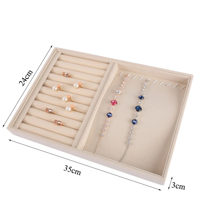 Beige Velvet Jewelry Case Jewellery Organizer Storage Box Watch Holder Necklaces Rings Earrings Pendants For Women Stand Series