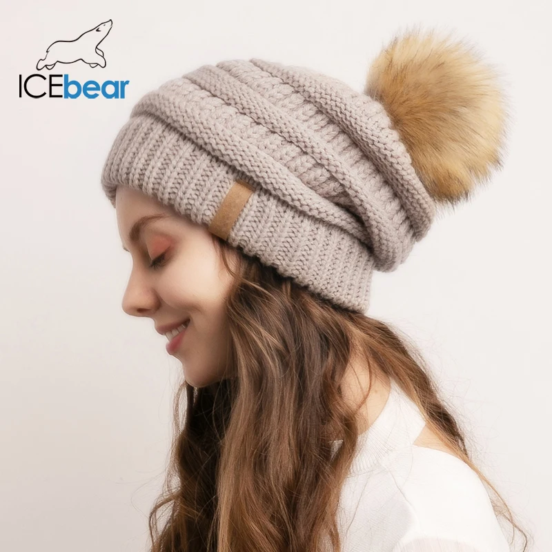 

ICEbear Women's Winter Beanie Hat Knitted Pompom Hat Slouchy Beanie Skullies for Female Black F-HTWL005