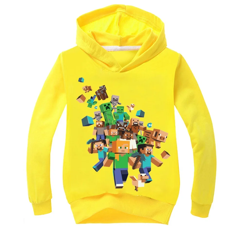 yellow Minecrafting Anime Around Clothes Sweatshirts Long Sleeve Christmas Shirt Creeper Cotton Jacket Kids Boys Girls Autumn Outwear - Color: yellow