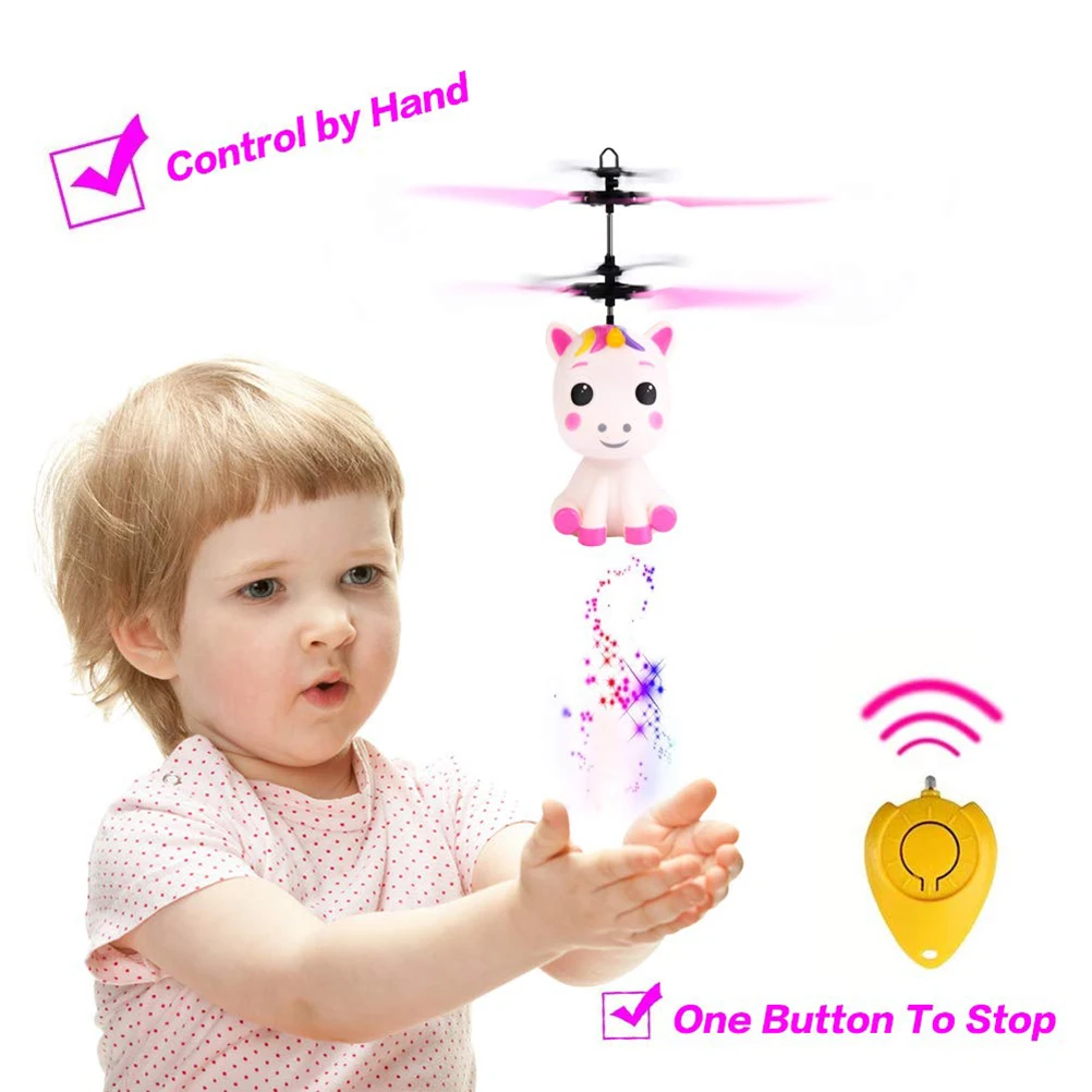 Flying Unicorn Toy With LED Light Hand Controlled Unicorn Helicopter Toy LED Light Infrared Induction Drone For Kids Flying Toy control helicopter