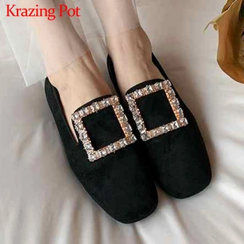 

Krazing Pot sheep suede leather crystal metal decorations fashion loafers slip on round toe low heels spring women pumps L5f1