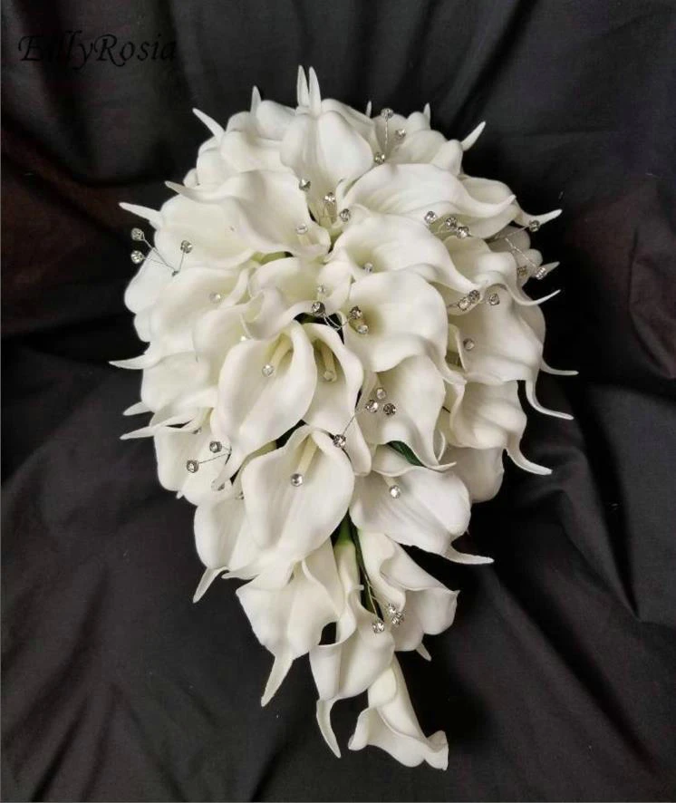 EillyRosia – Bouquet de mariée en cascade blanche, fleurs de mariage, Cala  Lily, tropicale, goutte d'eau, avec strass, toucher réel | AliExpress