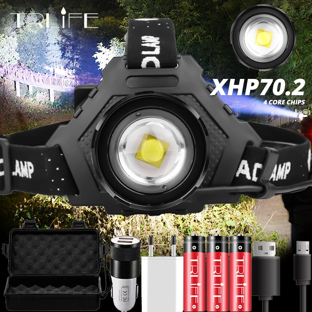

Most Powerful XHP70.2 LED Headlights Waterproof Comfort Head Torch Mobile phone Emergency Power Camping USB 18650 rechargeable