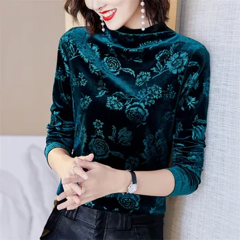 

Winter Warm Turtleneck Undershirt Pullover Vintage Velvet Blouse Women Tops And Blouses Plus Size Shirt Blusa Feminina