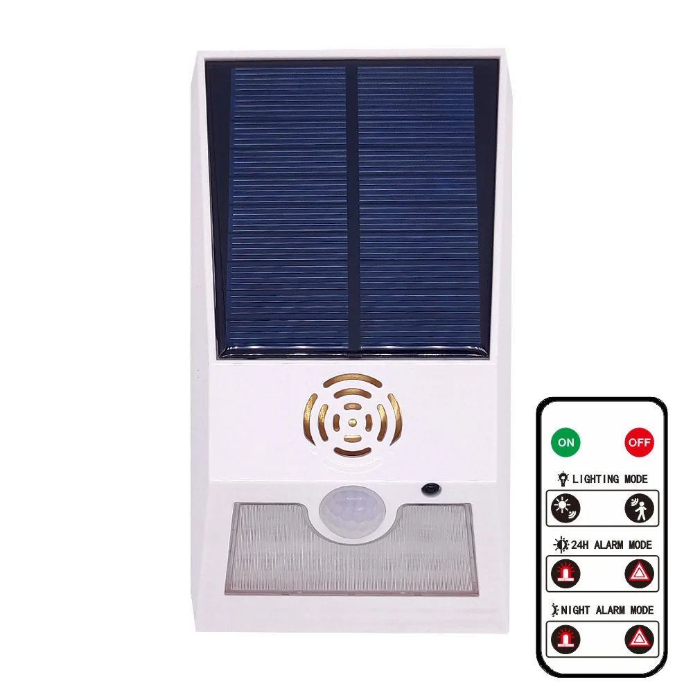 129DB Alarma con Sensor de movimiento de poder solar fuerte sirena: Alarma  + Luz