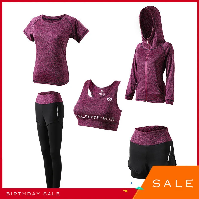 

1Set Women 5 Piece Yoga Set for Running T-Shirt Fitness Bra Sports Wear Fitness Kleding Vrouwen Gym Clothing Workout Sports Suit