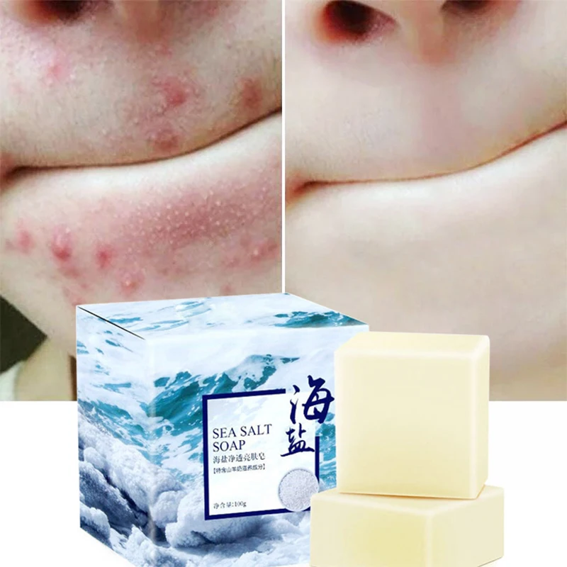 

100% Natural Goat Milk Face Body Cleaning Handmade Sea Salt Soap Oil Control Watery Type Moisturizing Nourishing Skin Care Soap