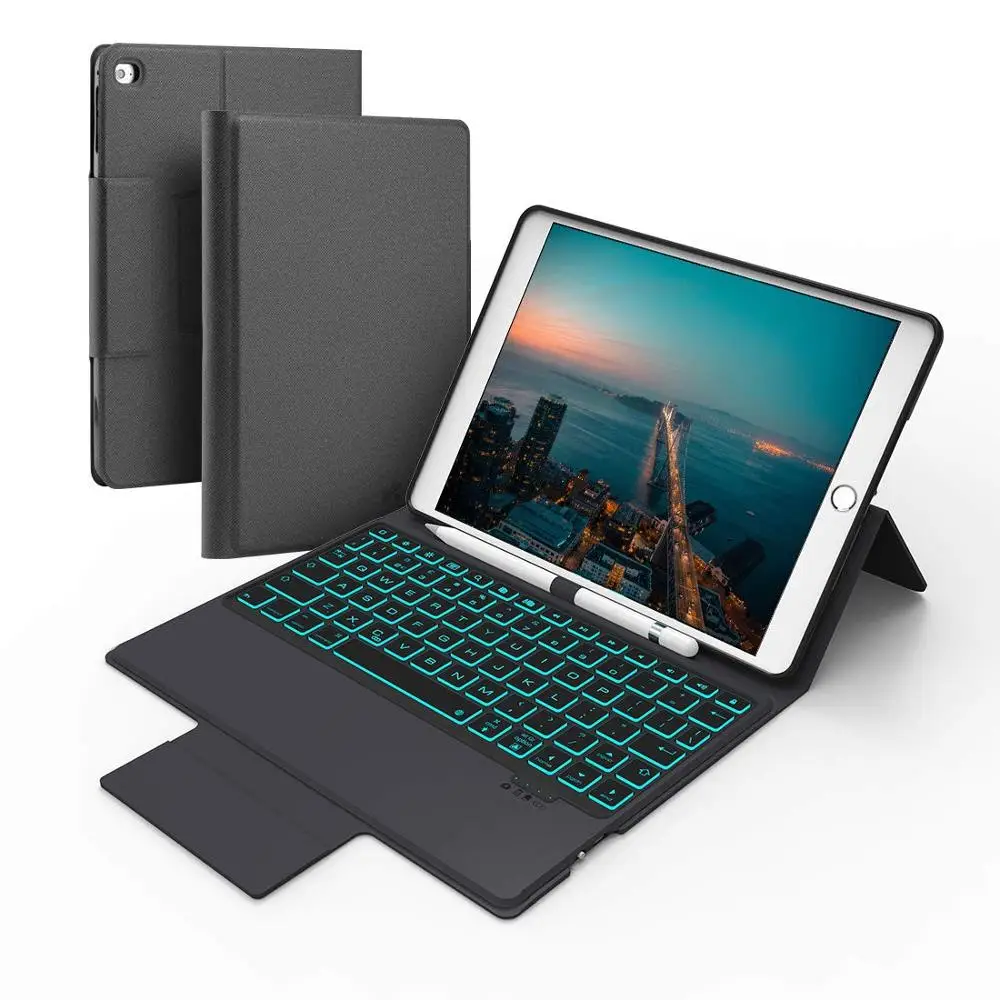 

Bluetooth Wireless Keyboard Case Cover for 2019 New IPad10.2" with 7 Color Backlit and Pencil Holder with Auto Sleep/Wake