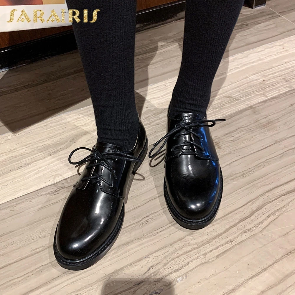 

Sarairis Hot Sale 2020 Genuine Cow Leather Comfortable Shoes Woman Flats Lace-Up Solid Spring/Autumn Flats Women Shoes
