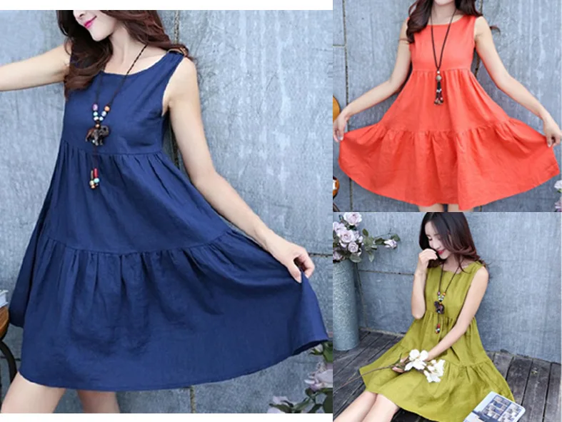 

2017 Fashion Cotton Linen Thin Sleeveless Maternity Dress Large Size Maternity Clothes Solid Color Nursing Dress Large Size Dres