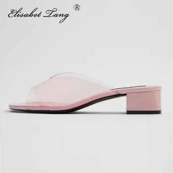 

Elisabet Tang Female Shoes 2020 Summer New Pink Transparent Sandalias Ladies Instagood Fashion Chunky Heels Mules Shoes Woman