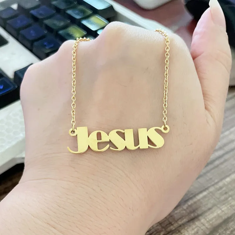 

Europe And The United States Titanium Steel Letters Jesus Pendant Necklace Female Friend A Gift